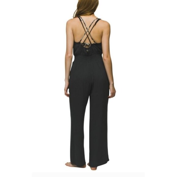 Prana Fernie Wide Leg Jumpsuit Black Modal Beach Flowy Womens Size Large NWT - Picture 2 of 5